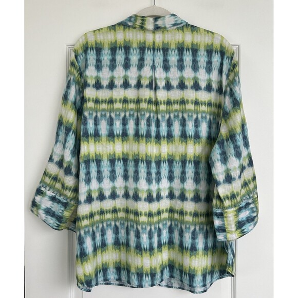 Chicos 100% Linen Shirt No Iron 4 Sz 20 Watercolor Button up Blouse 3/4 Sleeve - Picture 6 of 10